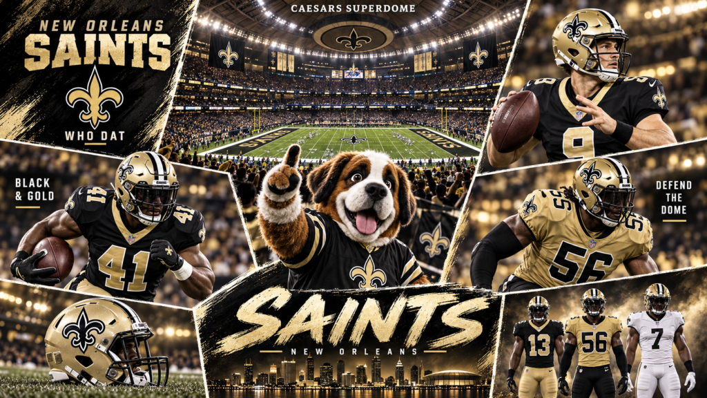 New Orleans Saints players, mascot, uniforms, and Caesars Superdome
